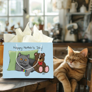 Happy Mother's Day Grey Cat Large Gift Bag