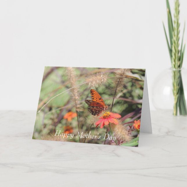 Happy Mother's Day - Gulf Fritillary on Zinnia Card (Front)