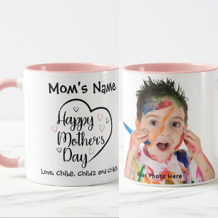 Happy Mothers Day Heart Customizable Pink Photo Mug