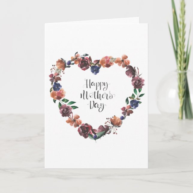 Happy Mother's Day Heart Floral Flowers Script Card (Front)