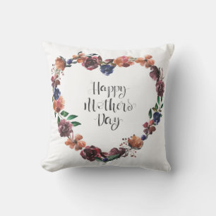 Happy Mother's Day Heart Floral Flowers Script Cushion