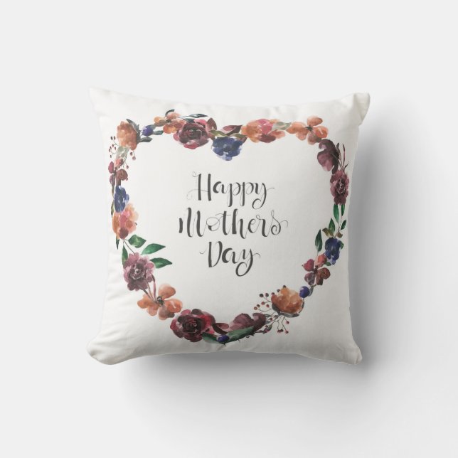 Happy Mother's Day Heart Floral Flowers Script Cushion (Front)