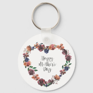 Happy Mother's Day Heart Floral Flowers Script Key Ring