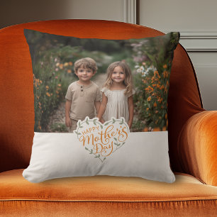 Happy Mother's Day Heart Typography Photo Cushion