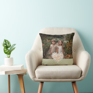 Happy Mother's Day Heart Typography Photo Sage Cushion