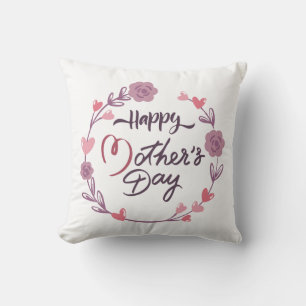 Happy Mother's Day Hearts Floral Wreath Bouquet Cushion