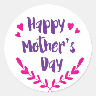 Happy Mother's Day, Hearts - Glossy, Lg., Classic Round Sticker