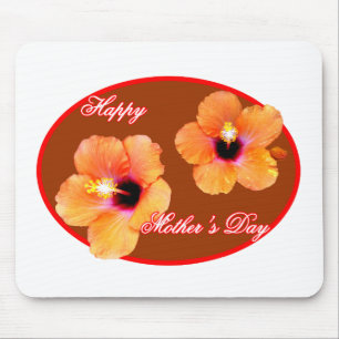Happy Mother's Day Hibiscus Brown Red Oval The MUS Mouse Pad