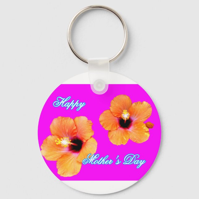 Happy Mother's Day Hibiscus Orange Magenta jGibney Key Ring (Front)