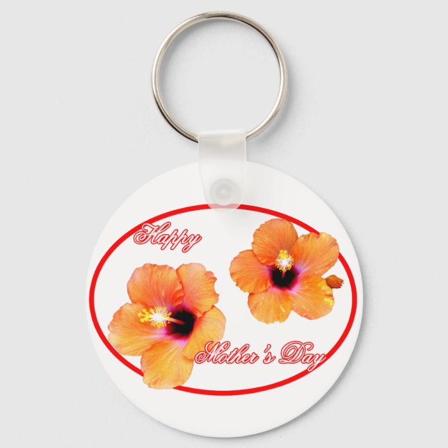Happy Mother's Day Hibiscus Transp Red Oval jGibne Key Ring (Front)