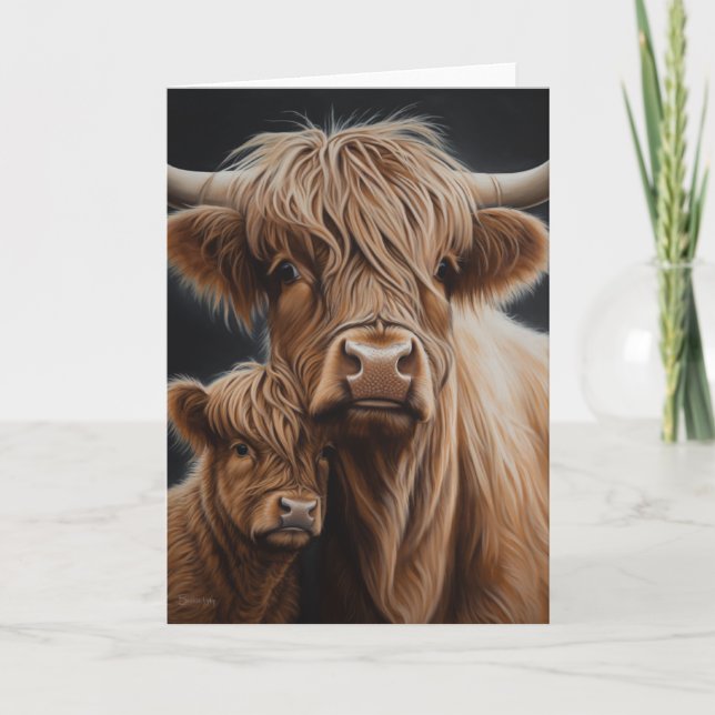 Happy Mother's Day Highland Cow and Calf Card (Front)