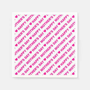Happy Mother's Day Hot Pink on White Paper Napkin