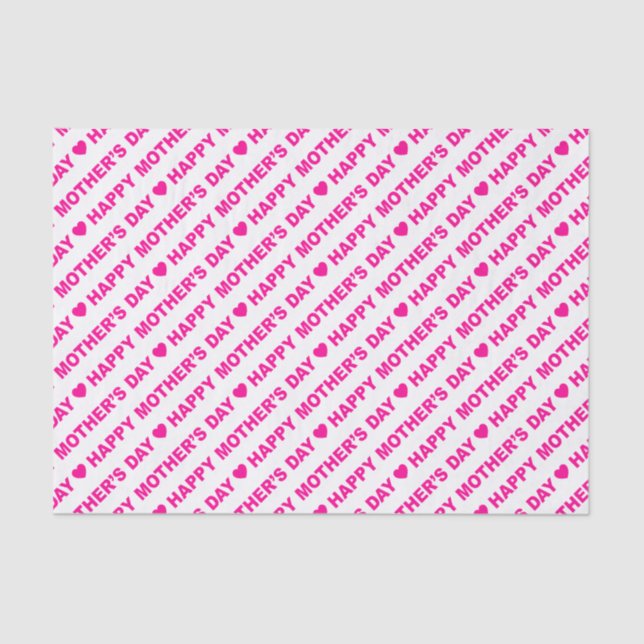 Happy Mother's Day Hot Pink on White Tissue Paper (Front)