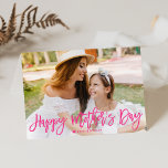 Happy Mother's Day Hot Pink Script Photo Card<br><div class="desc">Celebrate your mother's special day with a chic Mother's Day photo greeting card. The Mother's Day photo card features a trendy script overlay in pink that says "Happy Mother's Day",  a white heart (move the heart with the Customise tool),  and placeholders for your custom text and photo.</div>