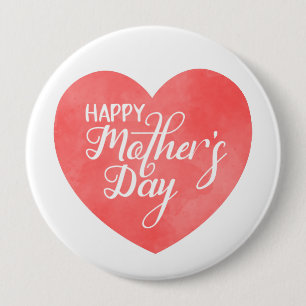 Happy mother's day in pink heart, mum love 10 cm round badge