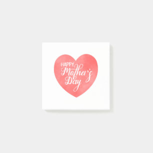 Happy mother's day in pink heart, watercolor heart post-it notes