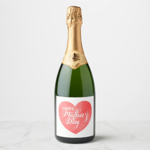 Happy mother's day in pink heart, watercolor heart sparkling wine label