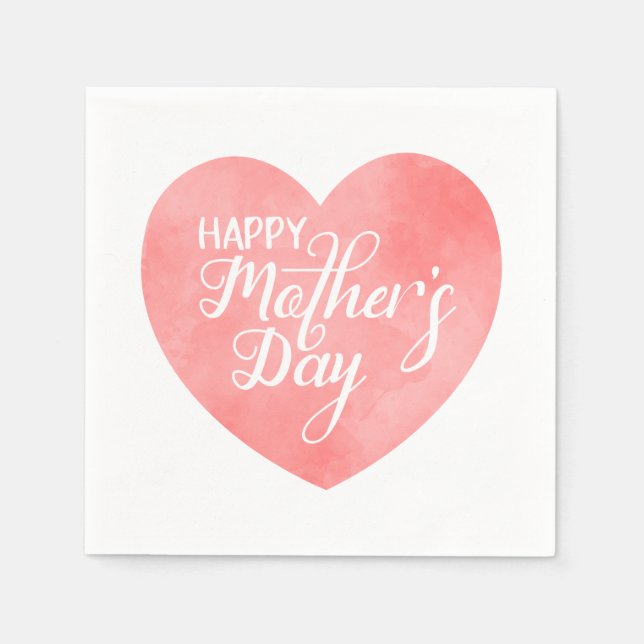 Happy Mother's day in pink watercolor heart Napkin (Front)