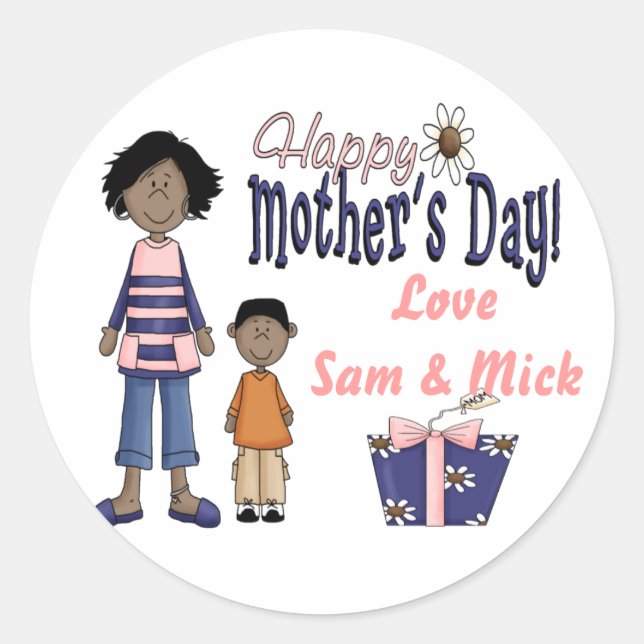Happy Mothers Day - Kids & Present Classic Round Sticker (Front)