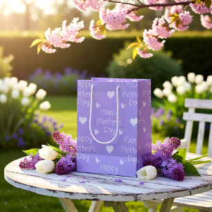 Happy Mother's Day Lavender Heart Pattern Medium Gift Bag
