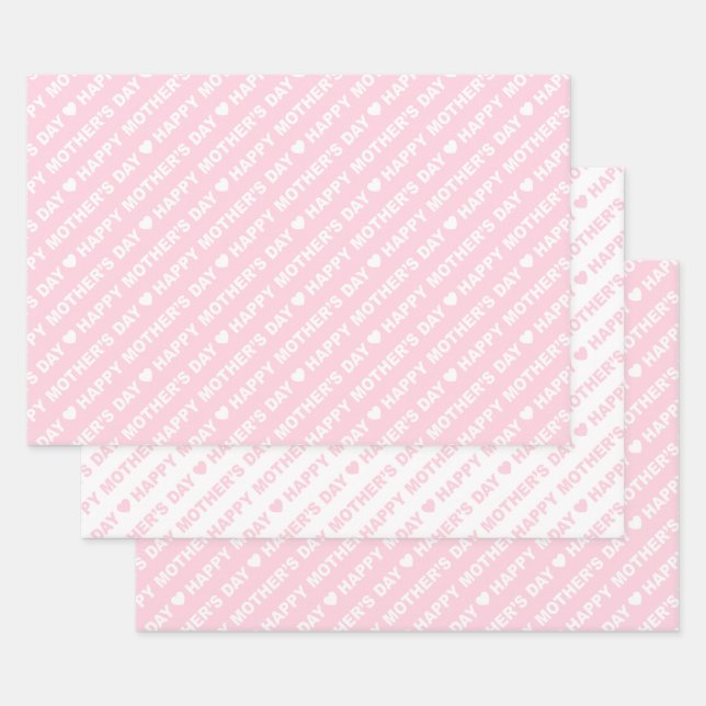 Happy Mother's Day Light Pink and White Wrapping Paper Sheet (Set)