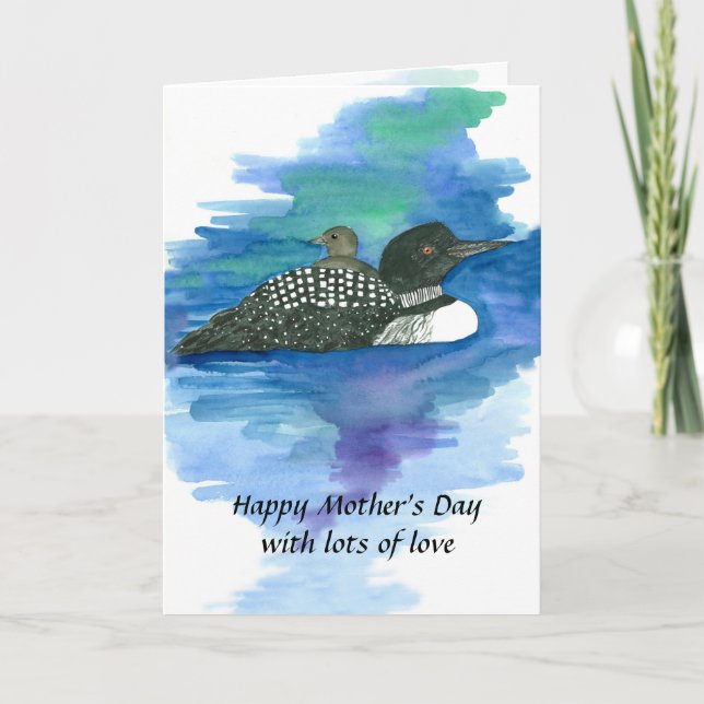 Happy Mother's Day Loon Bird Baby Loonlet Card (Front)