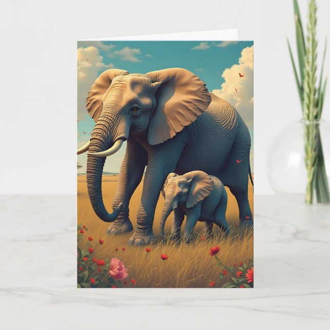 Happy Mother's Day | Mama and Baby Elephant Card (Front)