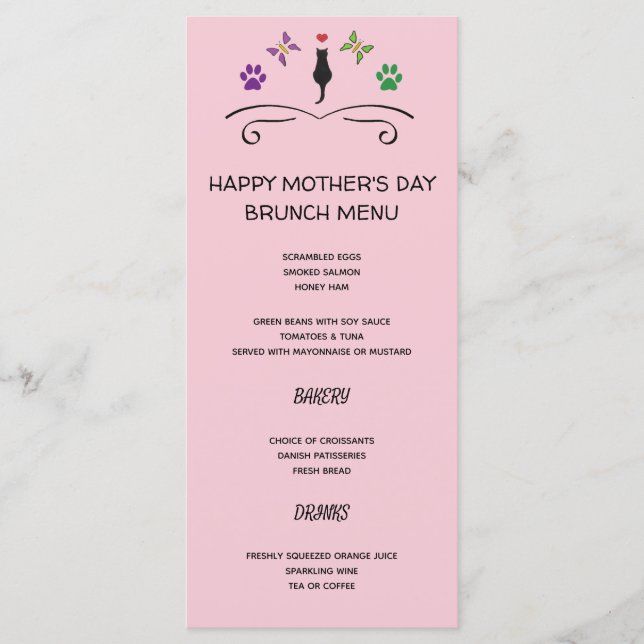 Happy Mother's Day Menu with Black Cat (Front)
