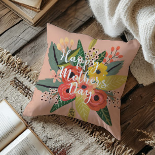 Happy Mother's Day Modern Colourful Floral Script Cushion
