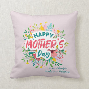 Happy Mothers Day Modern Floral Personalised  Thro Cushion