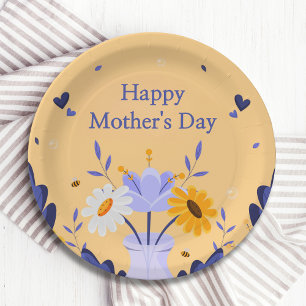 Happy Mother's Day Modern Flowers Floral Botanical Paper Plate