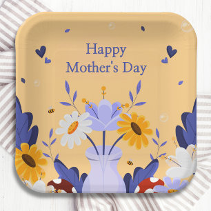 Happy Mother's Day Modern Flowers Floral Botanical Paper Plate