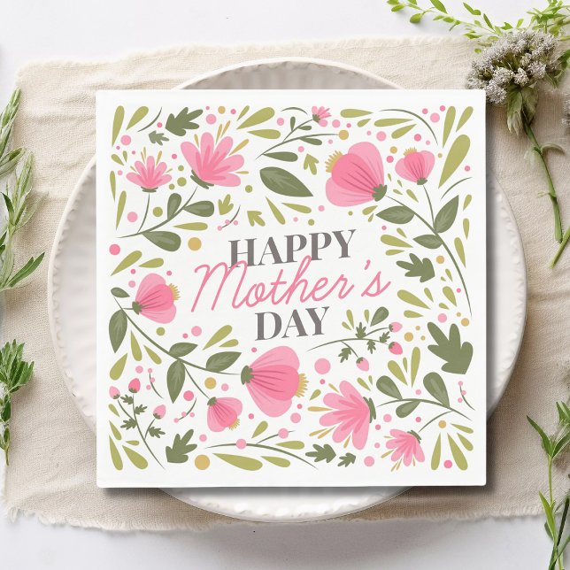 Happy Mother's Day Modern Pink Floral Botanical Napkin (Creator Uploaded)