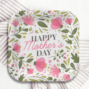Happy Mother's Day Modern Pink Floral Botanical Paper Plate