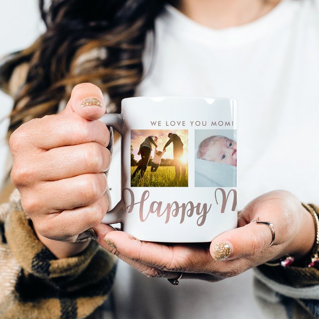 Happy Mother's Day Mom Faux Rose Gold Photo Grid Coffee Mug (Creator Uploaded)