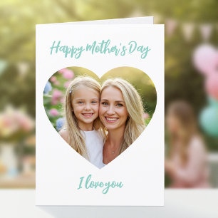 Happy Mother's Day Mom Photo Cute Heart Mint Green Card