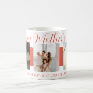 Happy Mother's Day Mom Pink Script with 3 photos  Coffee Mug