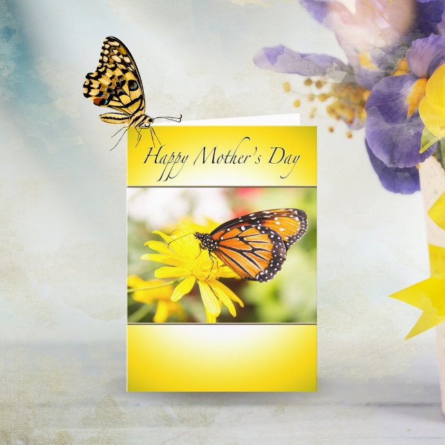 Happy Mother's Day Monarch Butterfly Yellow Daisy  Card (Creator Uploaded)