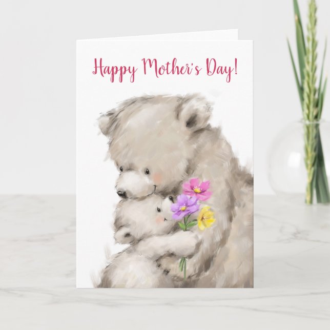 Happy Mother's Day, mother and child bear cuddling Card (Front)