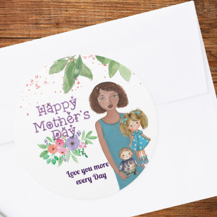 HAPPY MOTHER'S DAY   Mother & kids Classic Round Sticker