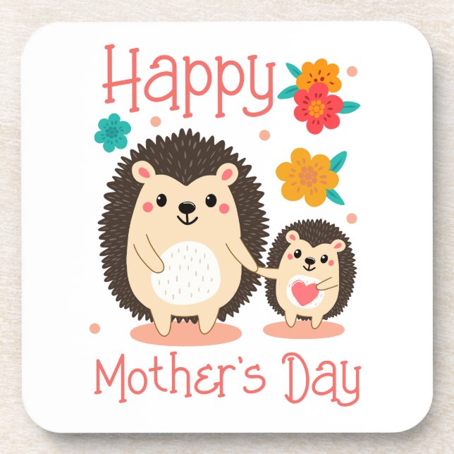 Happy Mother's Day Mum And Baby Hedgehog  Coaster (Front)