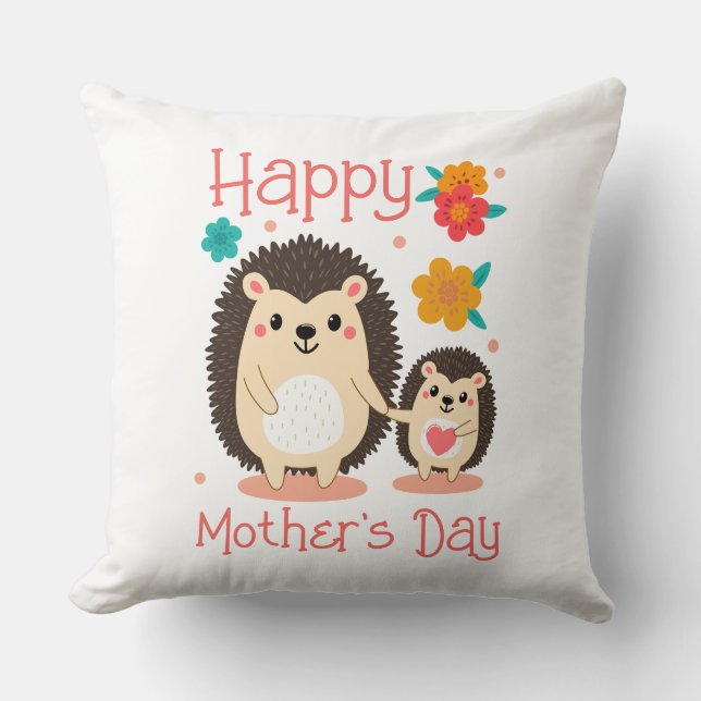 Happy Mother's Day Mum And Baby Hedgehog  Cushion (Front)
