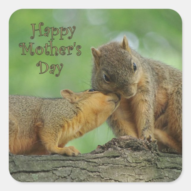 Happy Mother's Day - Mum and Baby Squirrel Square Sticker (Front)