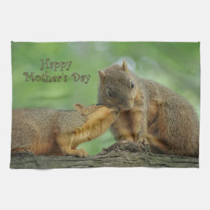 Happy Mother's Day - Mum and Baby Squirrel Tea Towel