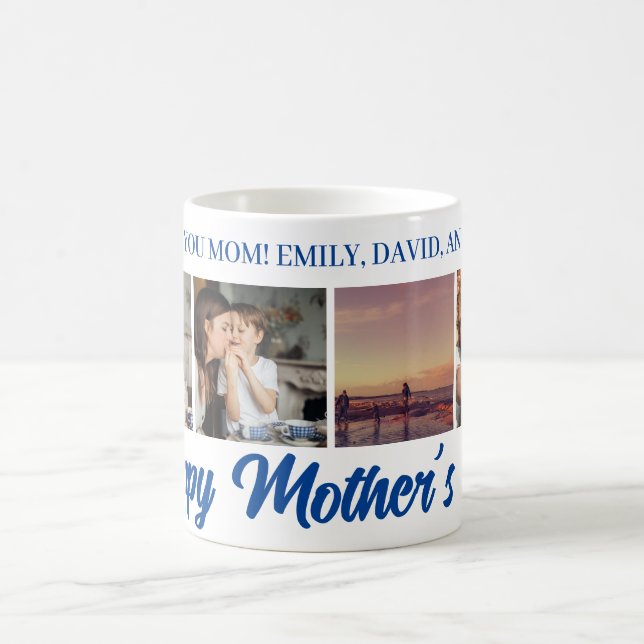 Happy Mother's Day Mum Blue Photo Grid Coffee Mug (Center)