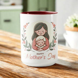 Happy Mother's Day - Mum & Child Embrace Floral Mug