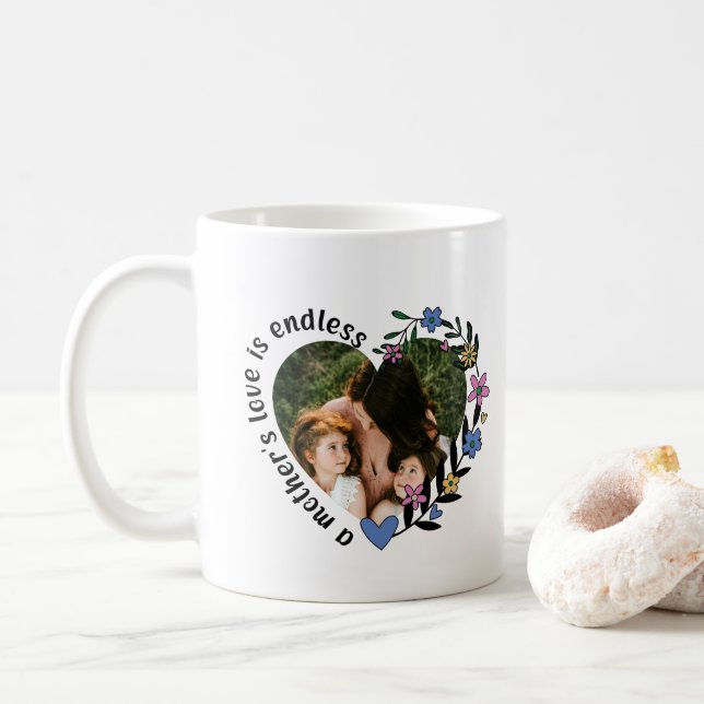 Happy Mothers Day Mum Custom Heart Photo  Coffee Mug (With Donut)