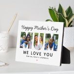 Happy Mothers Day Mum Custom Photo Collage Plaque<br><div class="desc">Create a stylish and memorable gift for Mum this Mother's Day! This custom tabletop decor sign features a collage of three favourite family pictures of the kids designed as a modern and bold sans serif typography design. Personalise the custom text with the names of the children and modify the black...</div>