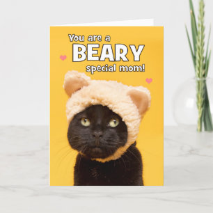 Happy Mother's Day Mum Cute Cat in Bear Hat Humour Holiday Card