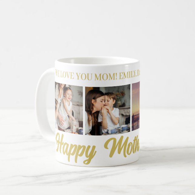 Happy Mother's Day Mum Gold Photo Grid Coffee Mug (Front Left)